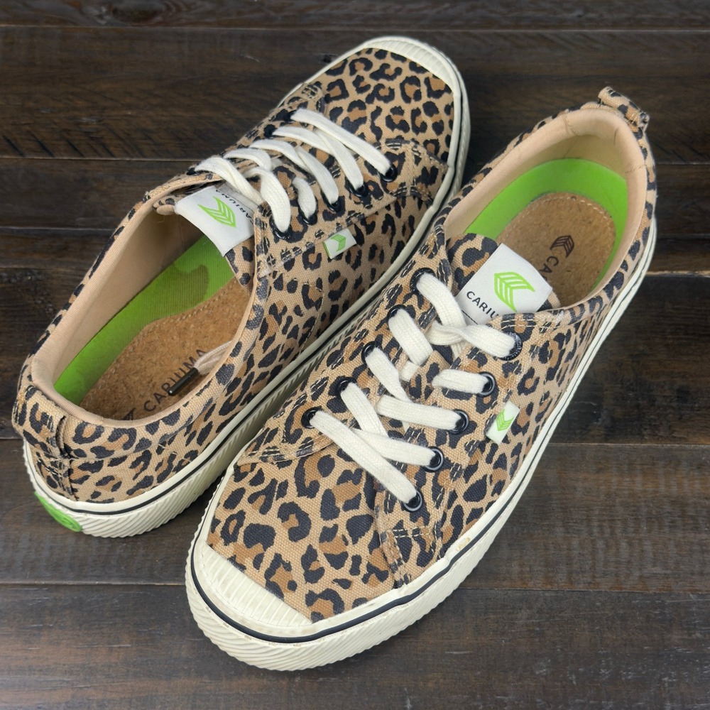 Cariuma OCA Low Leopard Print Canvas Sneakers Womens 9 Animal Print Lace Up - Picture 2 of 8